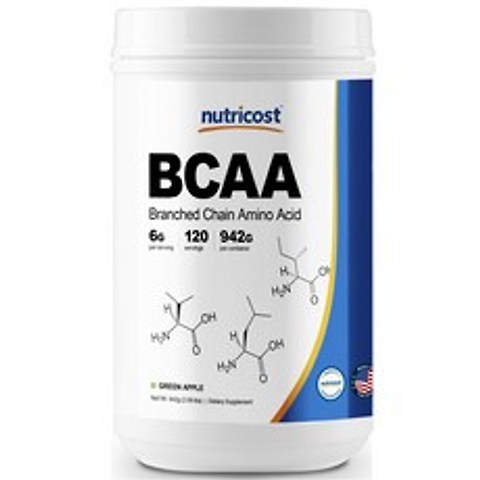 뉴트리코스트 BCAA 대용량 파우더 사과맛 1개 1서빙 6g 120회분 BCAA Powder [120 SERV] [Green Apple], 942g