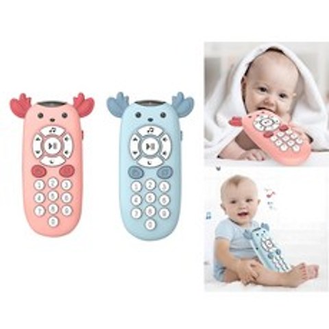 JC 2pcs 어린이 초기 교육 사슴 다기능 전화기 장난감(블루/핑크)