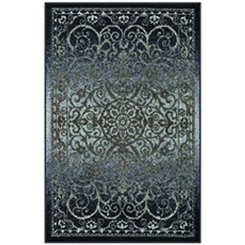 Maples Rugs Pelham Vintage Kitchen Rugs Non Skid Accent Area Carpet [Made i (18 x 210 Navy／Grey), 18 x 210, Navy／Grey