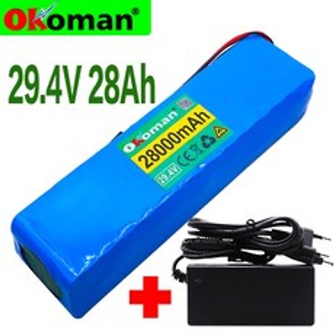 Okoman 7S4P 24V 28ah 29.4V 리튬 이온 배터리 팩 내장 BMS 전기 자전거 외발 자전거 스쿠터 휠체어 모터 + 충전기|배터리 팩|, 1개, 단일, 단일
