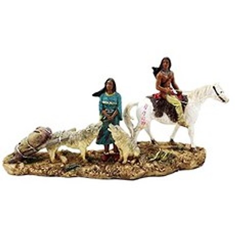 Gifts Decor Native American Indian Aborigine Couple with Horse and Coyotes Figurine Statue, 본상품