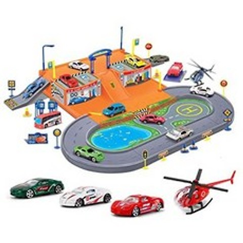 Liberty Imports Super Parking Garage Diecast Racing Playset-4 Metal Vehicles, One Color_One Size, One Color, 상세 설명 참조0