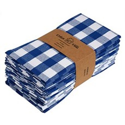 버팔로 체크 무늬 프리미엄 품질 저녁 냅킨 100 % 코튼 12 크기 20x20 인치 파란색 흰색 특대 천으로 냅킨 울트라 (Set of 12 Blue／White), Set of 12, Blue／White