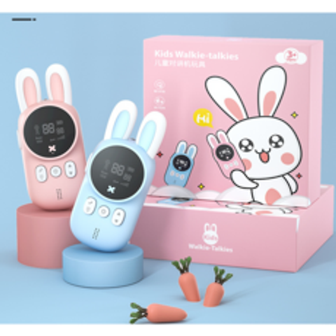 KOOOL 미니 토끼 무전기 세트 워키토키/핑크+블루 2개입, 배터리 포함, 핑크+블루