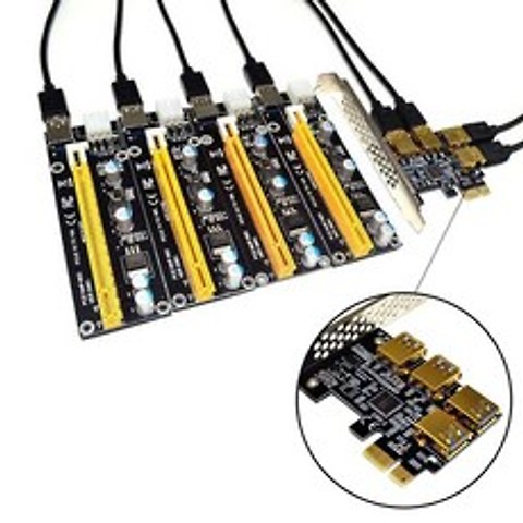 새로운 4 포트 PCIe 라이저 어댑터 보드 PCI-e 1X-4 USB 3.0 개I-e Rabbet GPU 라이저 확장기 Ethereum ETH / Monero XMR /, 검정