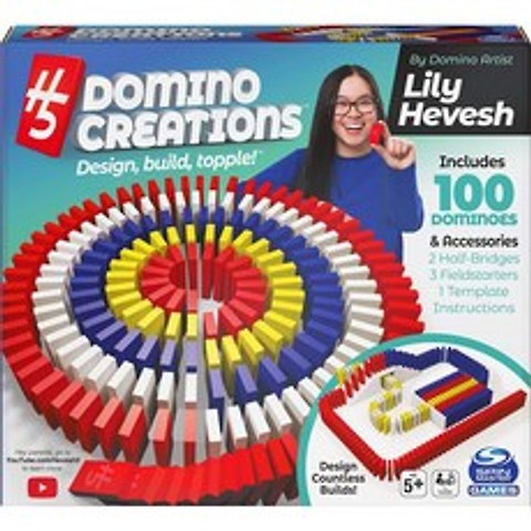 릴리 헤베시(Lily Hevesh)의 H5 Domino Creation 100피스 세트 성인 및 어린이용 패밀리 게임 5세 이상:, 단일옵션, 1