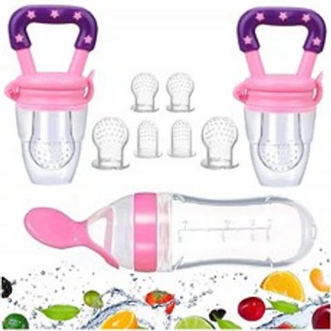 Gedebey Baby Food Feeder Pacifier Fruit- Fresh Silicone Bottle Squeeze Spoon Squeeze Spoon 냉동 과일 젖니 젖꼭지 니, 단일옵션, 단일옵션