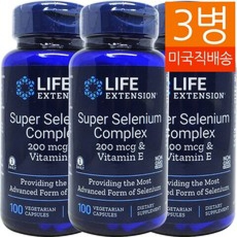 Life Extension 라이프익스텐션 슈퍼 셀레늄 컴플렉스 200mcg & 비타민 E 100 베지캡 3병, 100정