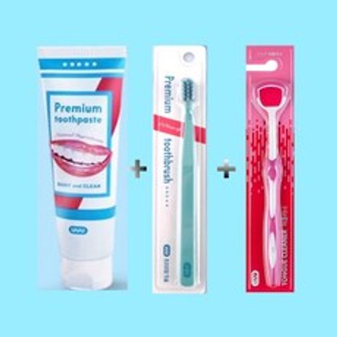 유유유 UUU 프리미엄치약+칫솔(민트)+혀클리너(핑크) 3종세트 건강한 치아관리 설태백태제거