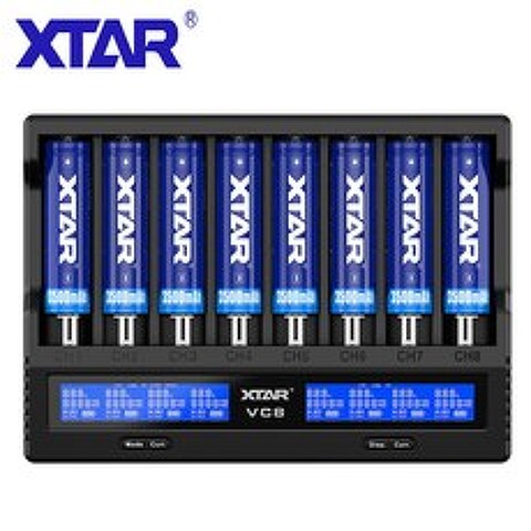 XTAR VC8 배터리 충전기 2019 최신 LCD 디스플레이 XTAR 충전기 VC8 = VC4 + VC4S QC3.0 고속 충전 26650 21700 20700 18650 배, 1개, Only Charger, 단일