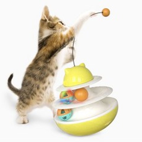 샤오고 턴테이블 티즈 스틱 고양이 서킷 장난감, 1개, Yellow