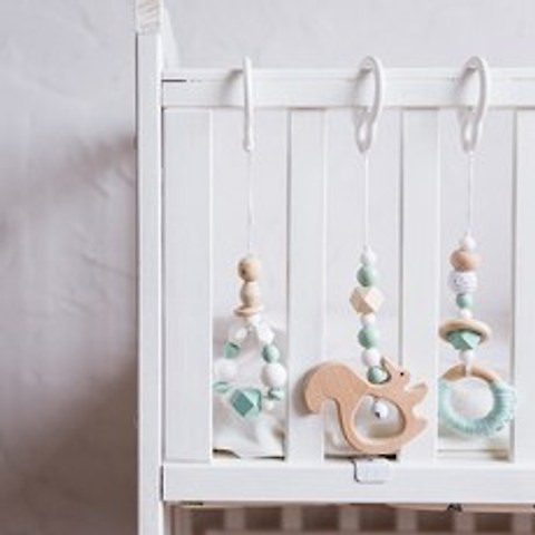 3 개/대 아기 딸랑이 나무 비즈 펜던트 유아용 침대 모바일 아기 장난감 침대 매달려 장식 수제 유모차 액세서리 유아 제품|베이비 래틀스 & 모빌|, 1개(A0), Blue Elephant(A0), 단일(A0)