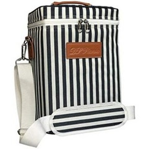HOL와인 보냉 가방 캐리어 W23 DS Picnic Insulated Wine Tote Bag Wine Bottle Carrier 4 Bottle Capacit, White Navy Stripe_One Size