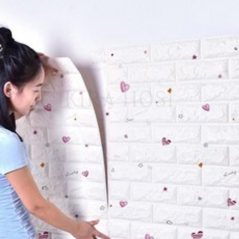 kirahosi DIY 벽지 쿠션벽돌 폼블럭 시트지 스티커 300호+덧신증정 CB4jn7um, 핑크
