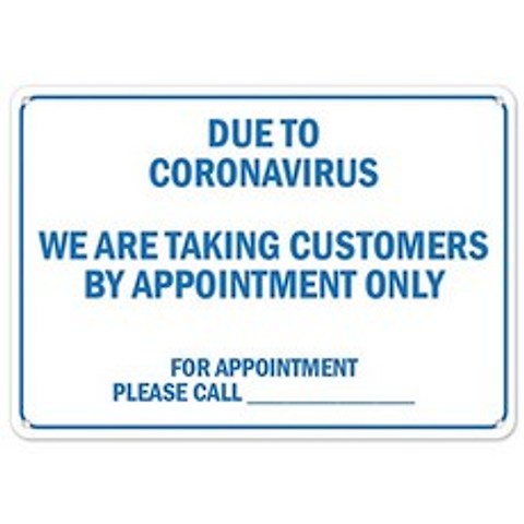 COVID-19 알림 표시-코로나 바이러스로 인해 예약을 통해서만 고객을 받고 있습니다 | 플라스틱 사인 |, 단일옵션