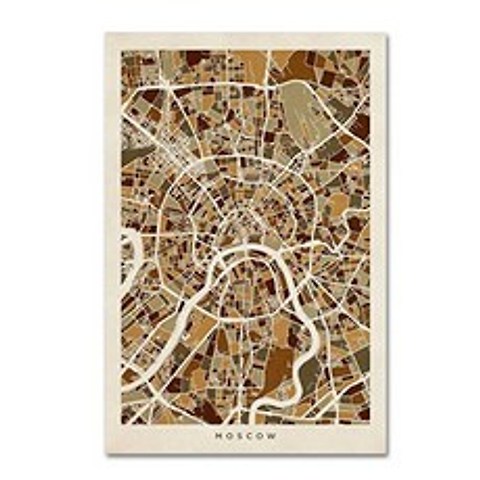 상표 Fine Art Moscow City Street Map by Michael Tompsett 16x24-Inch, 단일옵션