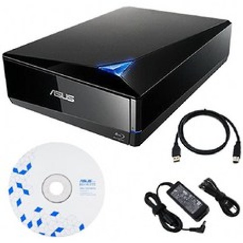 Asus BW-16D1X-U 16x 외장 블루레이 BDXL 드라이브(BD Suite Disc USB 3.0 케이블 전원 어댑터 및 코드 포함), 단일옵션
