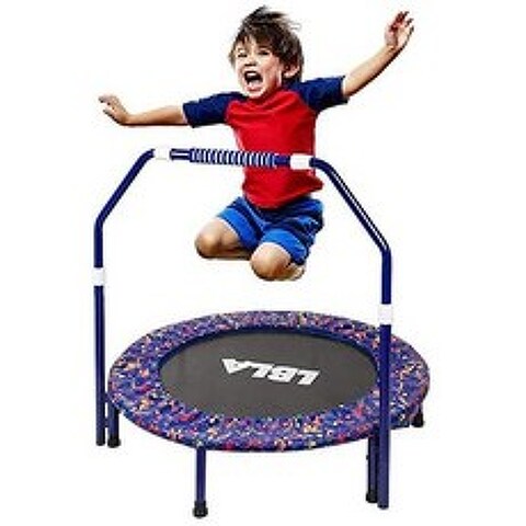 LBLA 36-Inch Kids Trampoline Little Trampoline with Adjustment Handrail and Safety Padded Cover Min, Blue_One Size, Blue_One Size, 상세 설명 참조0