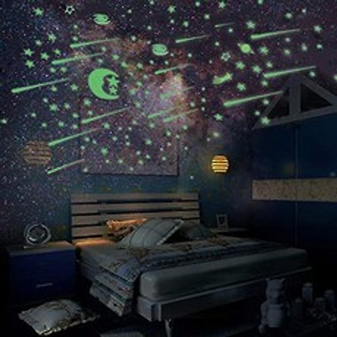 Glow in The Dark Stars and Moon Ztent 223 Pcs Glowing Stars for Ceiling and Star Wall Decal Perfect for Kids Bedding Room Living Room, 본상품