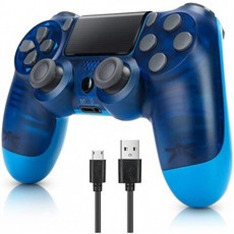 PS4용 무선 컨트롤러 충전 케이블이 있는 Playstation 4용 Remote 이중 진동/6축 자이로 센서/오디오 기능/800mAh(투명 블루, 1, 단일옵션