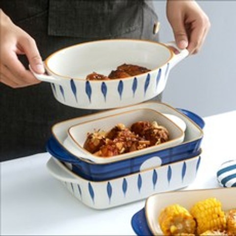 이에스 일본풍 도자기 오븐 베이킹 직사각형 그릇 그라탕그릇 파스타 라쟈냐 접시 오븐접시, 1개, 타입A 직사각 베이크 웨어(대)