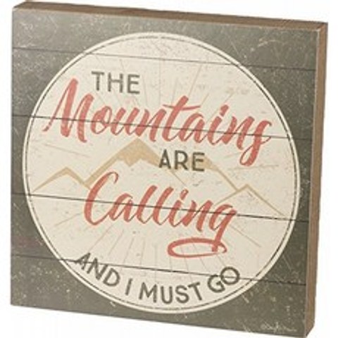 Kathy Distressed Slat Box Sign의 Primitives The Mountains are Calling, 단일옵션