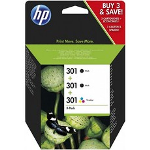 HP Deskjet용 HP 301 멀티팩 오리지널 프린터 카트리지(2배 블랙 1x 색상), 단일옵션