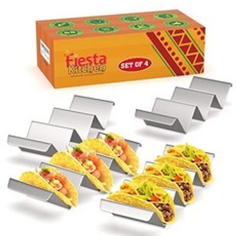 [미국] 1320184 Taco Holder Stand - Set of 4 - Oven & Grill Safe Stainless Steel Taco Racks With Handle