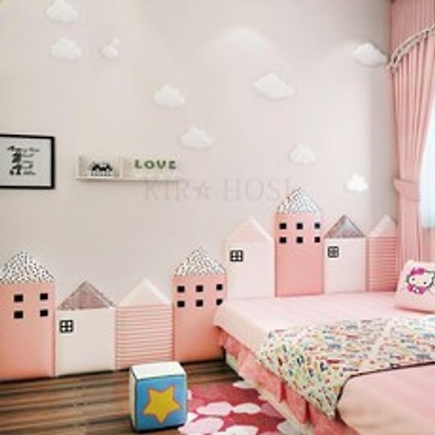 kirahosi 어린이 방 장식 벽쿠션 벽매트 둘레 아기 침대 머리 받침대 벽면쿠션 + 덧신 증정 DEv0v21a, 블루