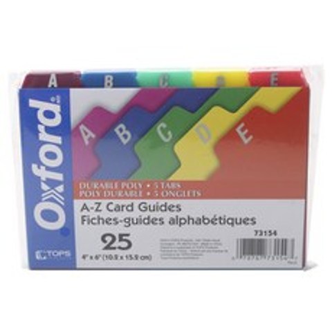 OXFORD A-Z 카드 가이드 10.2 x 15.2cm 25매입, 혼합 색상, 1세트