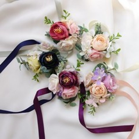 [엘블랑꼬] 카멜리아 셀프웨딩 꽃팔찌 부토니에 5color, 꽃팔찌(핑크)