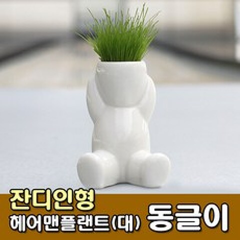 [꿈쟁이] 잔디인형 헤어맨플랜트 (대) 동글이 - 잔디키우기