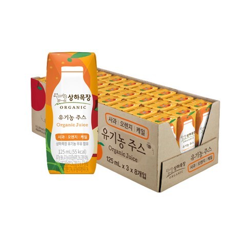 상하목장 유기농 주스 사과오렌지케일, 125ml, 24개