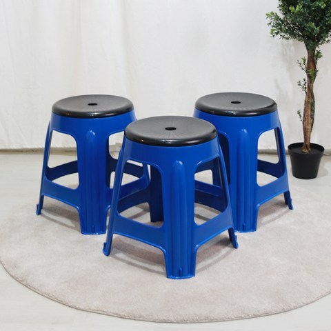 팬물산 프레스 원형 회전의자 3p, 블루