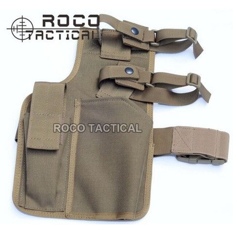 ROCOTACTICAL Warrior Swat MP9 Leg Holster with Magazine Pouch Military Molle Hand Gun Holster Made o, 탠 껍질