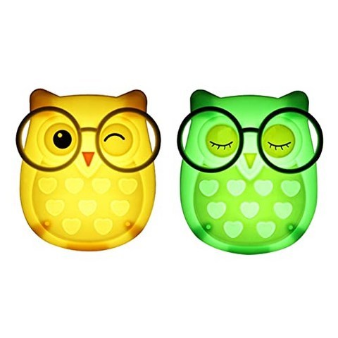 2 PCS Owl LED Plug of Night Light for Children Lamp Good Care Children Sleeping Ligh (YellowGreen), Yellow+Green