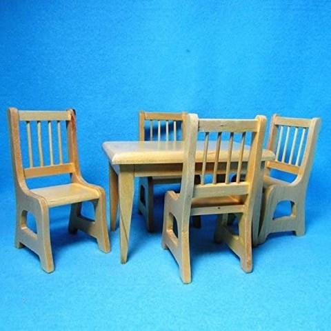 Dollhouse Miniature Kitchen Dining Room Table with Chairs - Oak RBB - My Mini Fairy Garden Dollhouse Accessories for Outdoor or House Decor, 본상품