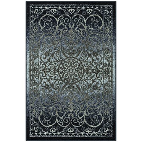 Maples Rugs Pelham Vintage Kitchen Rugs Non Skid Accent Area Carpet [Made i (18 x 210 Navy／Grey), 18 x 210, Navy／Grey