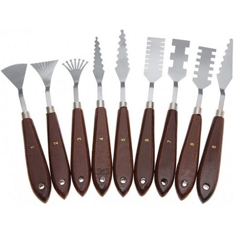 9PCS Professional Steel Palette Scraper 세트 스패툴라 팔레트 나이프 도장을 위한 혼합 스크래퍼 세트 도장 팔레트 나이프