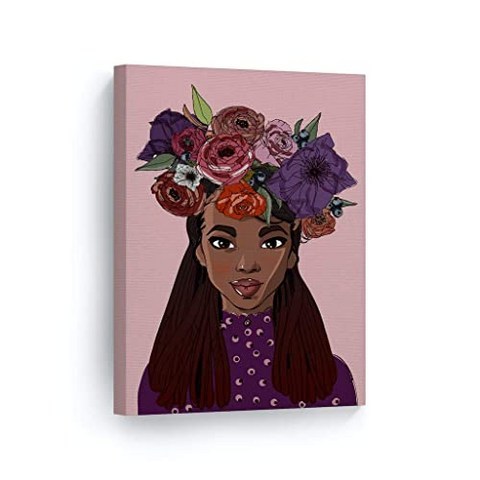 아프리카 계 미국인 여자 일러스트 레이터 분홍색 배경 캔버스 인쇄 보라색 (40