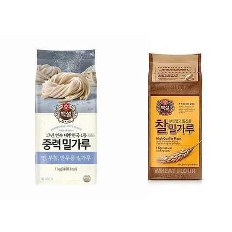 [백설] 중력밀가루 찰밀가루 1kg 면 부침 만두 국수 수제비 반죽, CJ백설 중력밀가루