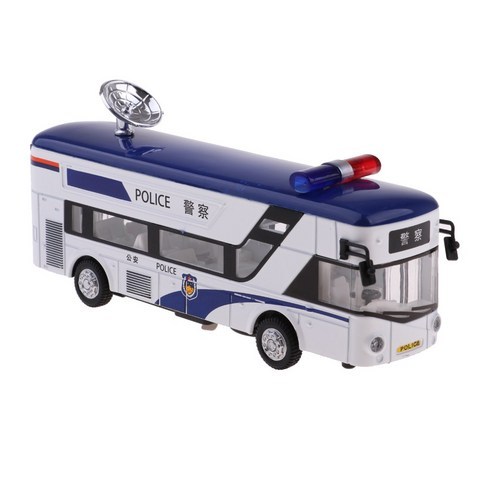 STK 1시 50 분 다이 캐스트 자동차 장난감 뒤로 흰색 파란색 경찰 버스 승 / 라이트 u0026 사운드