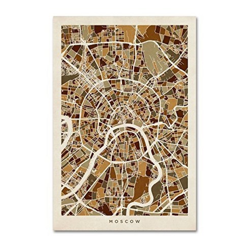 상표 Fine Art Moscow City Street Map by Michael Tompsett 22x32-Inch, 단일옵션