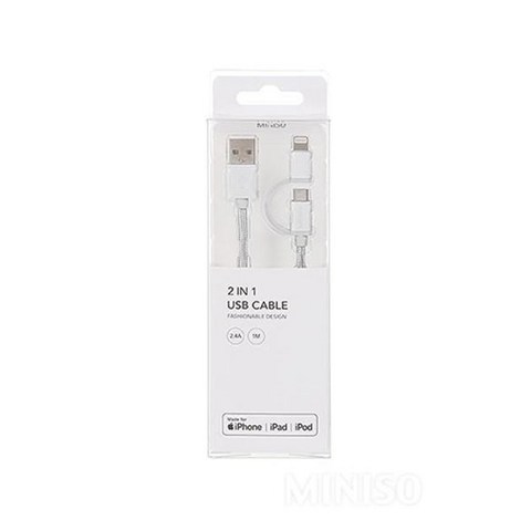 미니소 2in 1 아이폰 MFI 니트 케이블 실버 0500022032, 2in1 아이폰 MFI 니트/실버