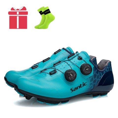 Santic Racing Cycling Shoes MTB 도로 자전거 신발 초경량 미끄럼 방지 산악 자전거 통기성 자동 잠금 탄소 섬유 신발, 43_3, MTB Blue_3