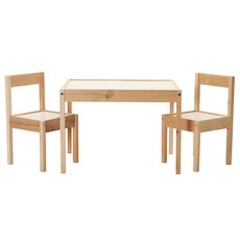 이케아 LATT 어린이 테이블 + 의자 2개 세트 101.784.13, 화이트 + 소나무