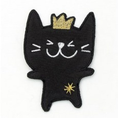 해피베어스 왕관 고양이 봉제식 와펜, 블랙, 3개