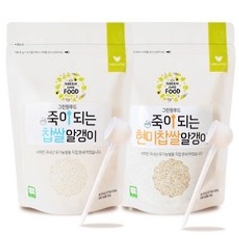 그린원푸드 이유식용쌀 죽이되는 찹쌀알갱이 + 죽이되는 현미찹쌀알갱이, 1세트