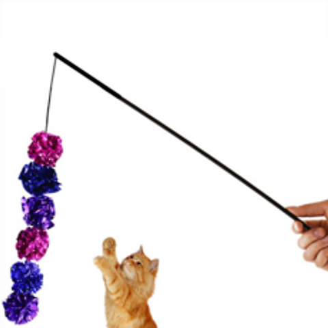 라이프포인트 반짝이 볼 고양이 스틱 장난감, 혼합 색상, 1개