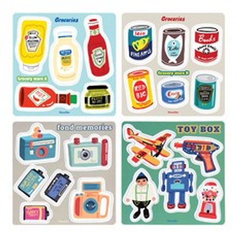 모노라이크 레트로 마그넷 4종 세트, Toy box, Fond memories, Grocery A, Grocery B